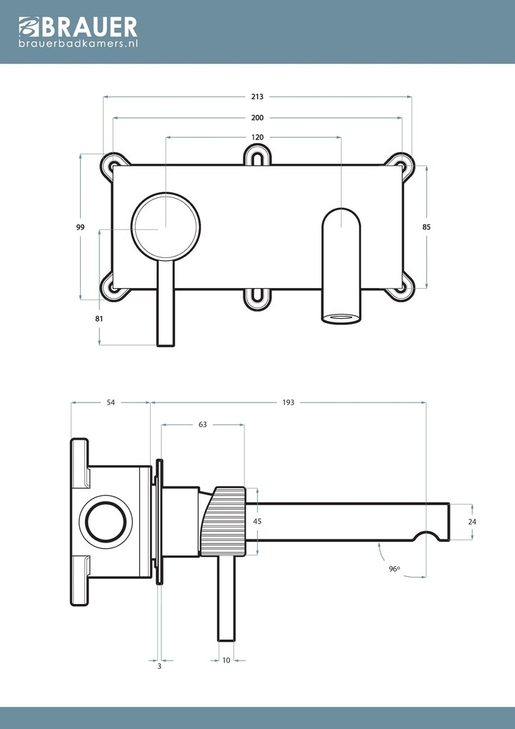 Brauer Stripe inbouw wastafelkraan ColdStart met rechte uitloop en rozetten model A2 koper geborsteld PVD