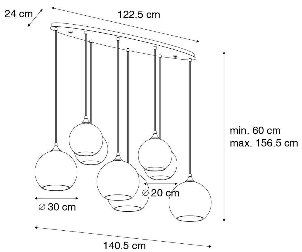 Smart hanglamp donkerbrons met amber glas ovaal 8-lichts incl. 8 Wifi G95 - Sandra