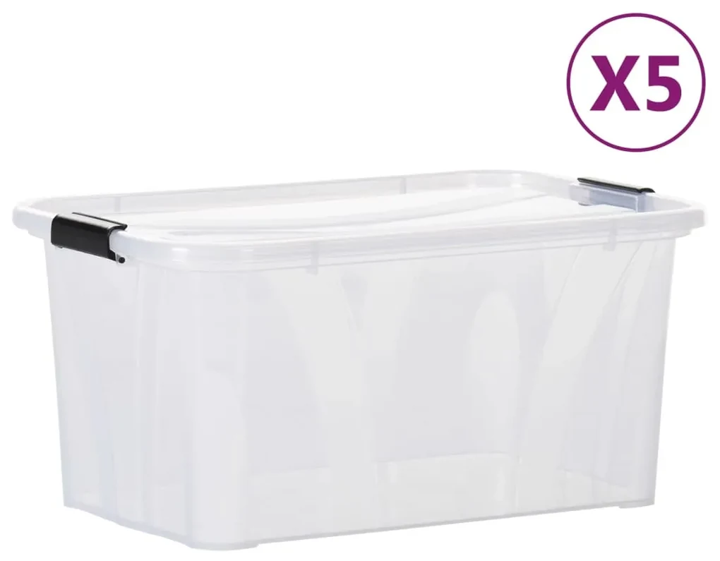 vidaXL Opbergboxen 5 st met deksels 14 L transparant