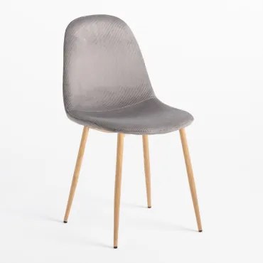 Pak 2 Eetkamerstoelen In Glamm Corduroy Lichtgrijs & Natuurlijk Hout - Sklum