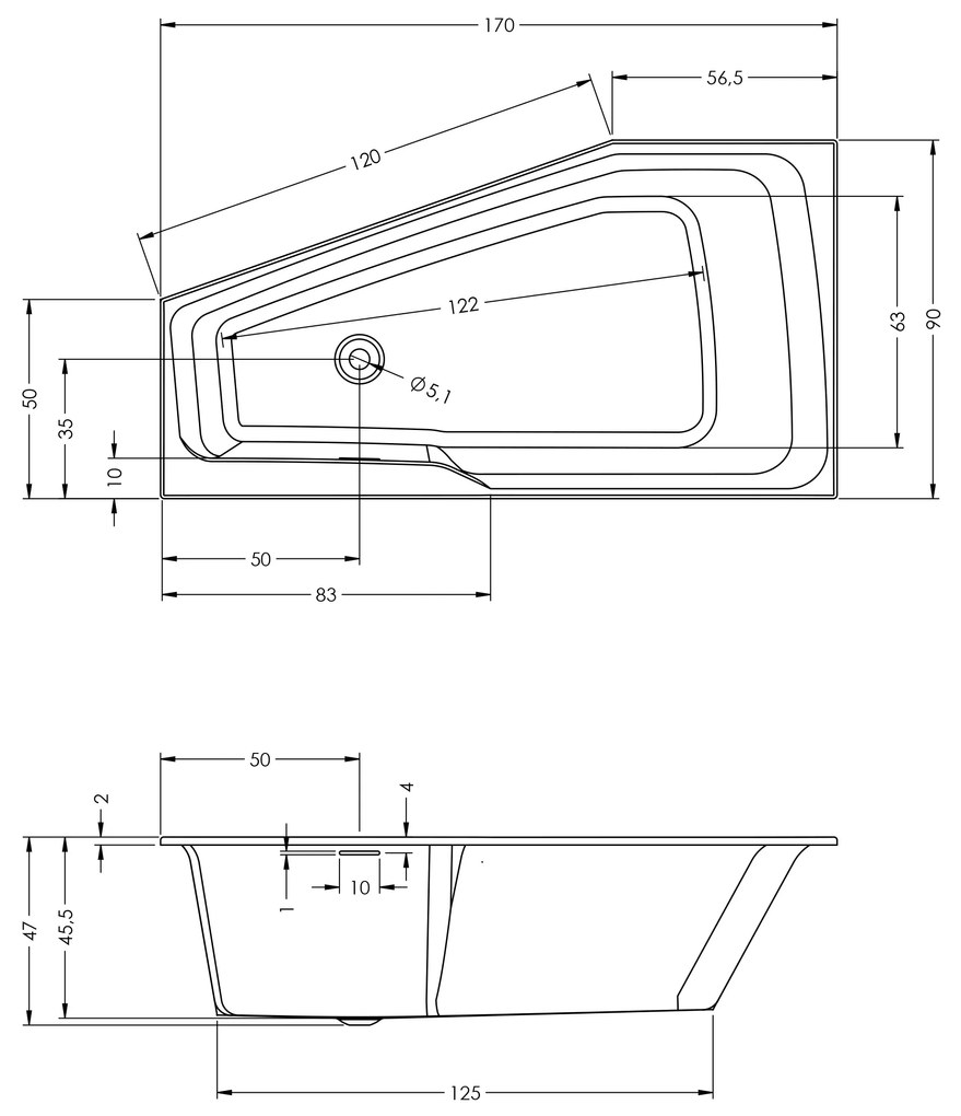 Riho Rethink Space half vrijstaand bad 170x90cm rechts wit glans met Fall overloop