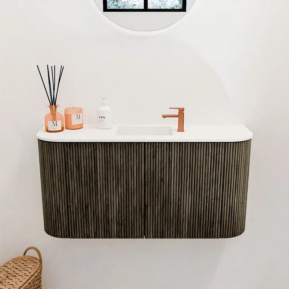 Mondiaz Joya 85cm toiletmeubel ronding links/rechts shadow met wastafel faye midden 1 kraangat talc