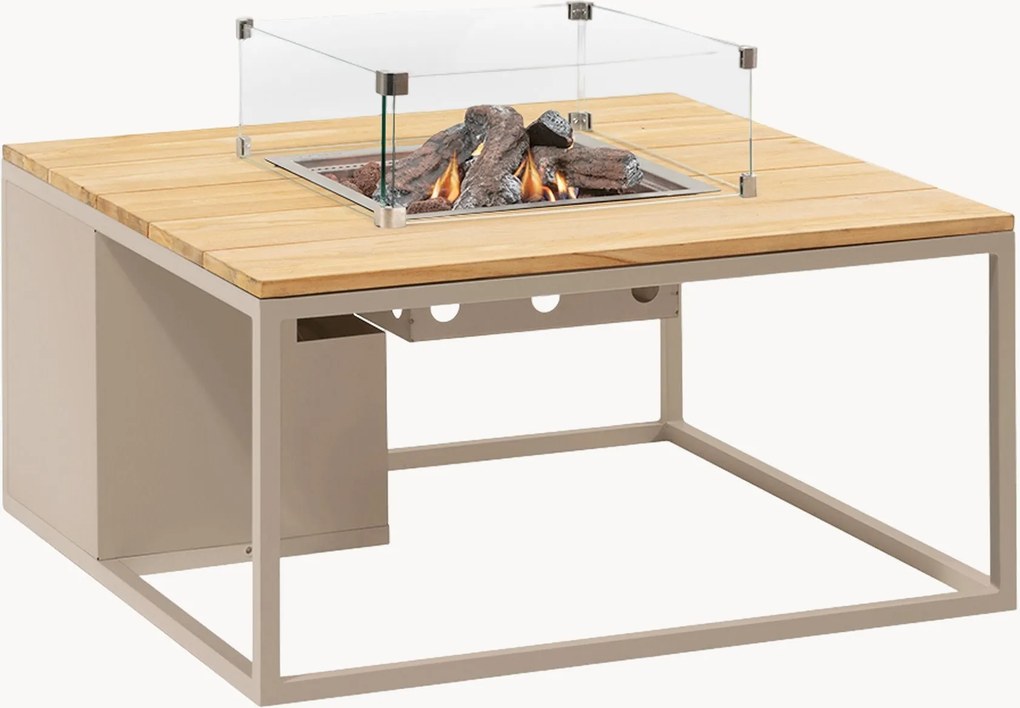 Outdoor salontafel Cosiloft met vuurkorf & teakhouten tafelblad