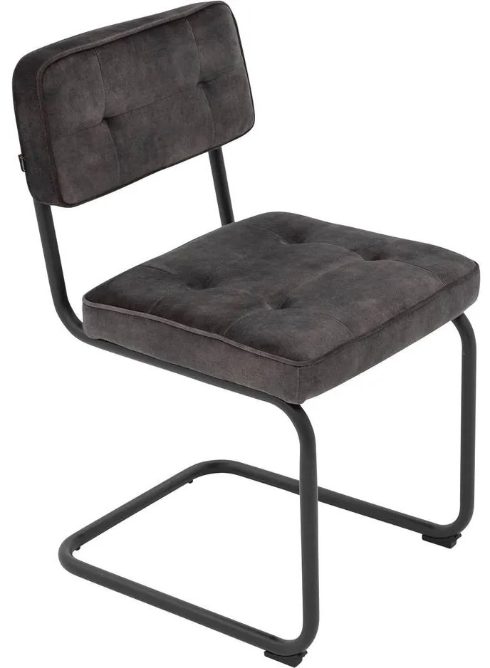 Goossens Basic Eetkamerstoel Freek zwart velvet stof leuning, urban industrieel