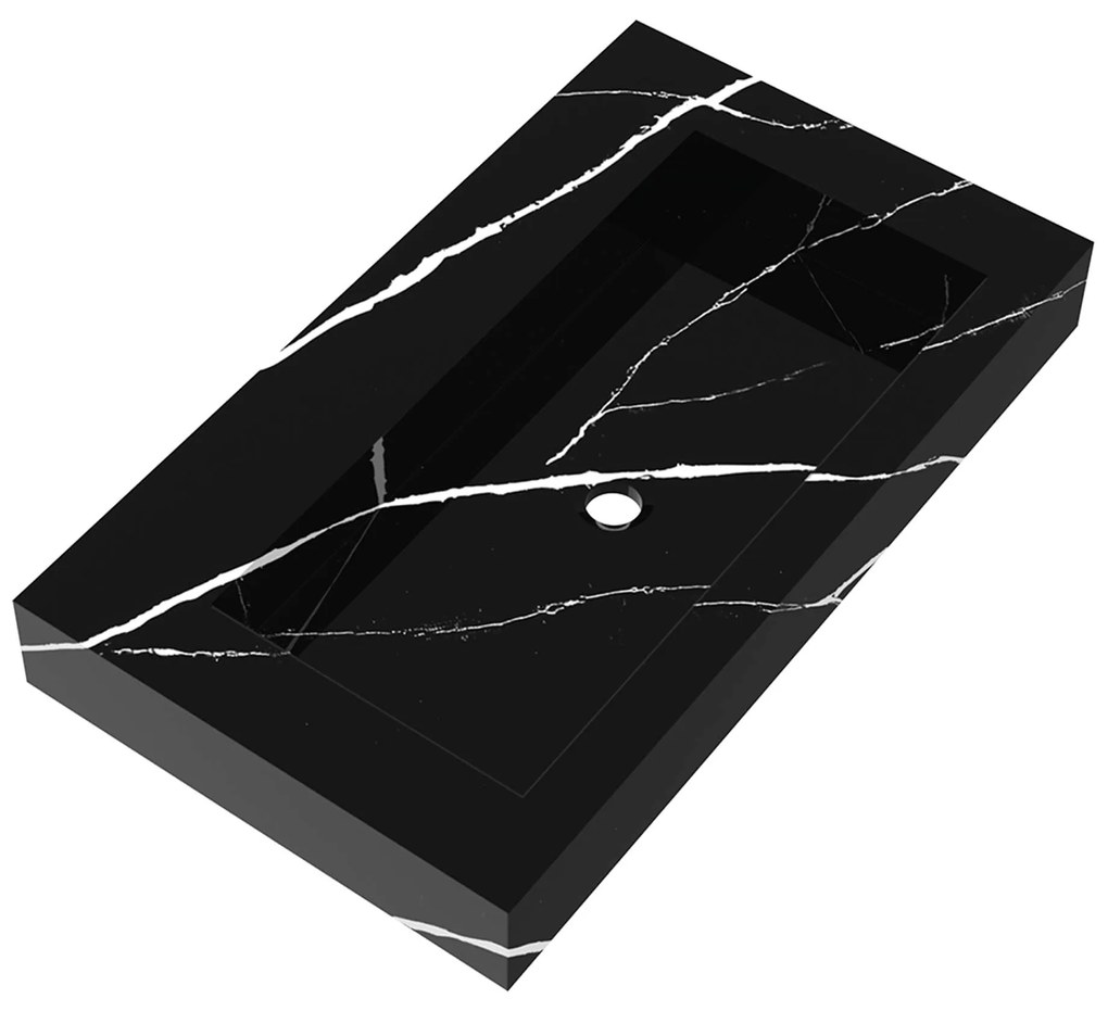 Sanituba Nature badmeubel 80cm mat zwart  met wastafel Artificial Marble Nero Marquina geen kraangaten