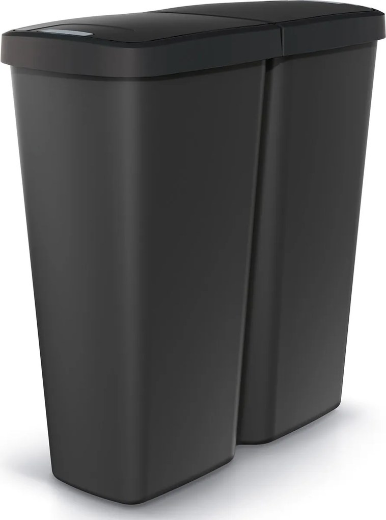 Prosperplast Keden Compacta Q Duo Vuilnisbak - Zwart Gerecycled - 50 Liter - Dubbel deksel