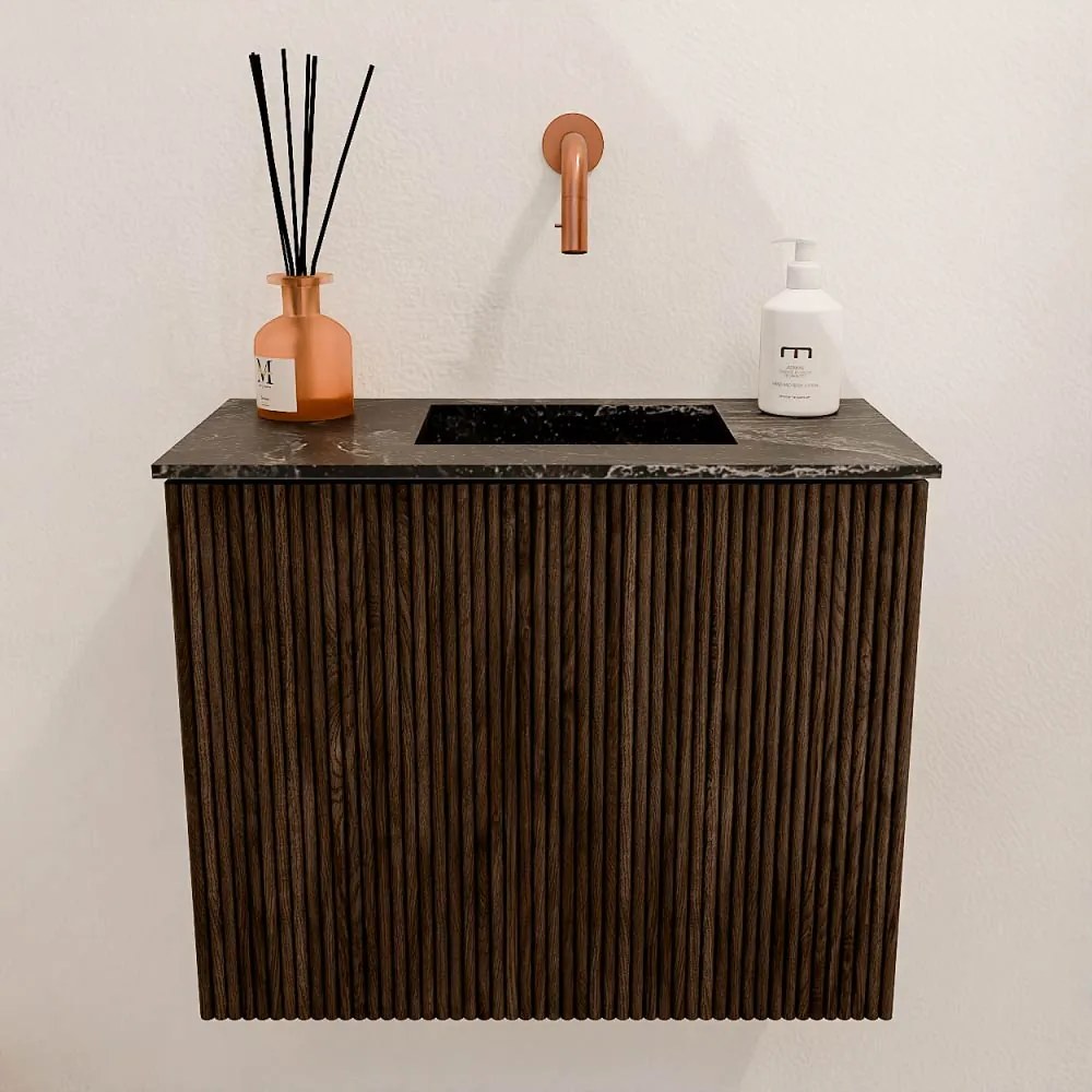 Mondiaz Joya DLux 50cm toiletmeubel walnut met wastafel faye rechts zonder kraangat lava