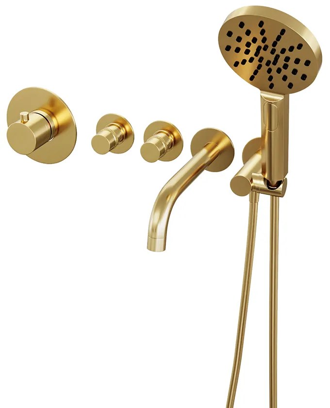 Brauer Gold Edition inbouw badkraan met uitloop en 3 standen handdouche geborsteld messing PVD