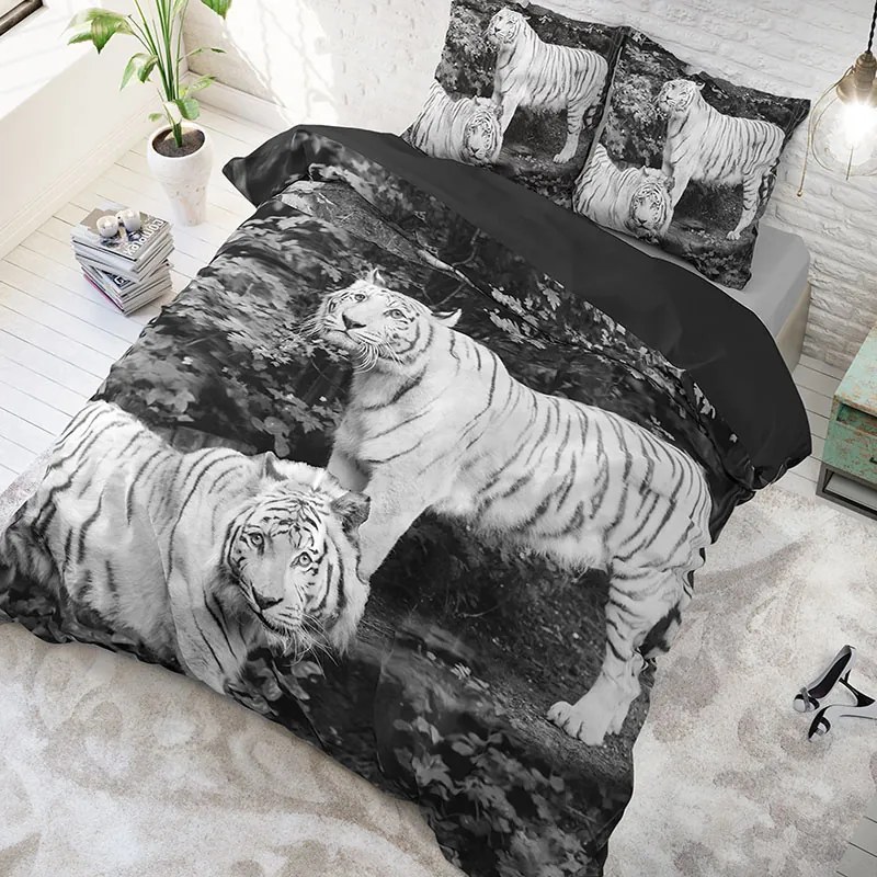 DreamHouse Bedding Tigers - Grijs 1-persoons (140 x 220 cm + 1 kussensloop) Dekbedovertrek