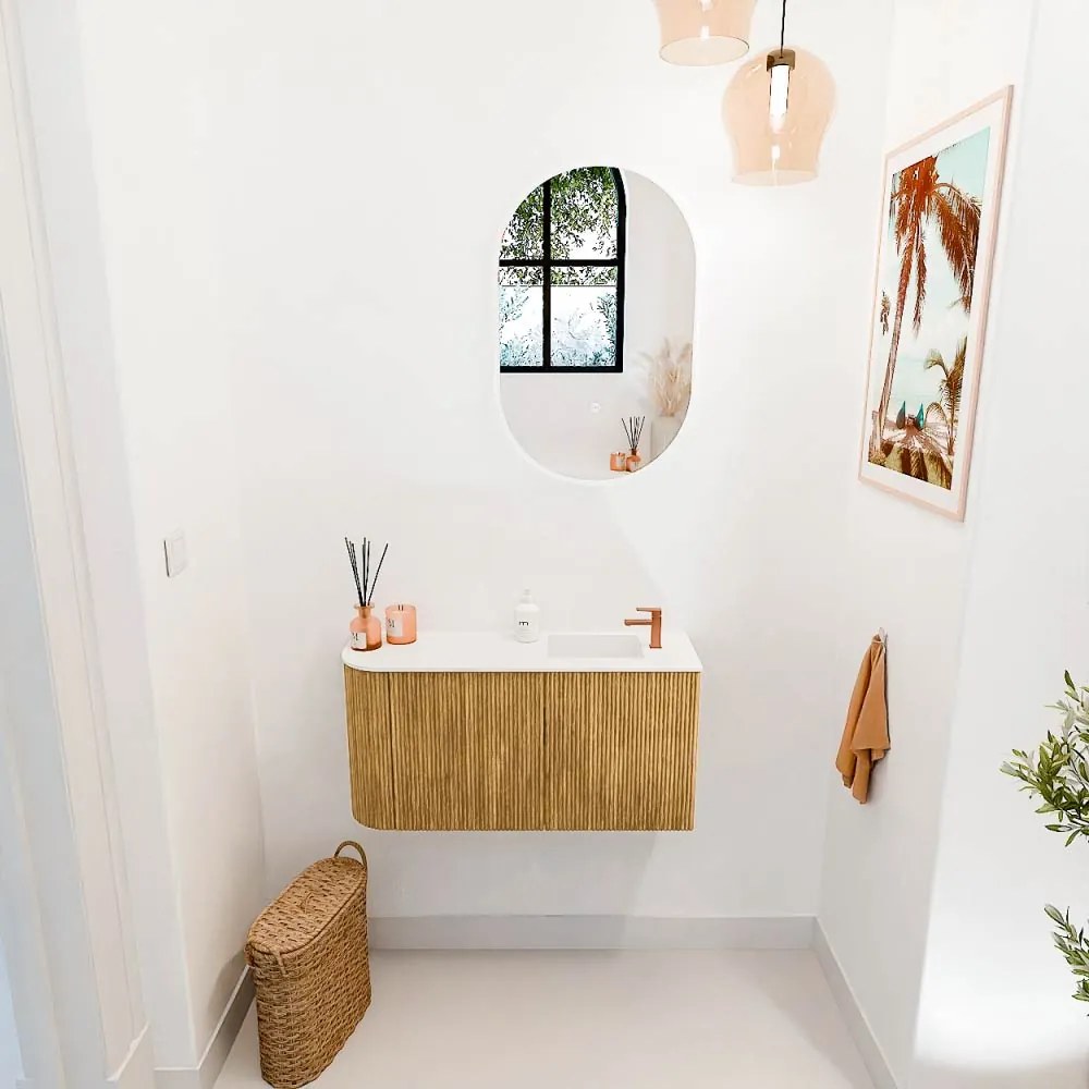 Mondiaz Joya 80cm toiletmeubel ronding links oak met wastafel faye rechts 1 kraangat talc