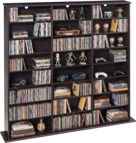 VEVOR dvd-rek met 24 vakken (8 niveaus), mediaplank, vrijstaand rek 142 x 22 x 130 cm, ruimtebesparend opbergrek voor cd's, dvd's, boeken, game discs, boekenplank voor woonkamer/thuiskantoor, bruin