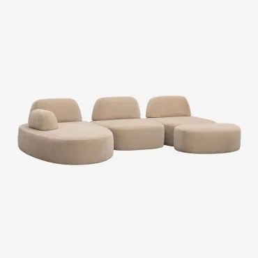 Modulaire Linker Chaise Longue Bank Van 3 Delen En Gestoffeerde Poef Giorgia Chenille Licht Zandbruin - Sklum