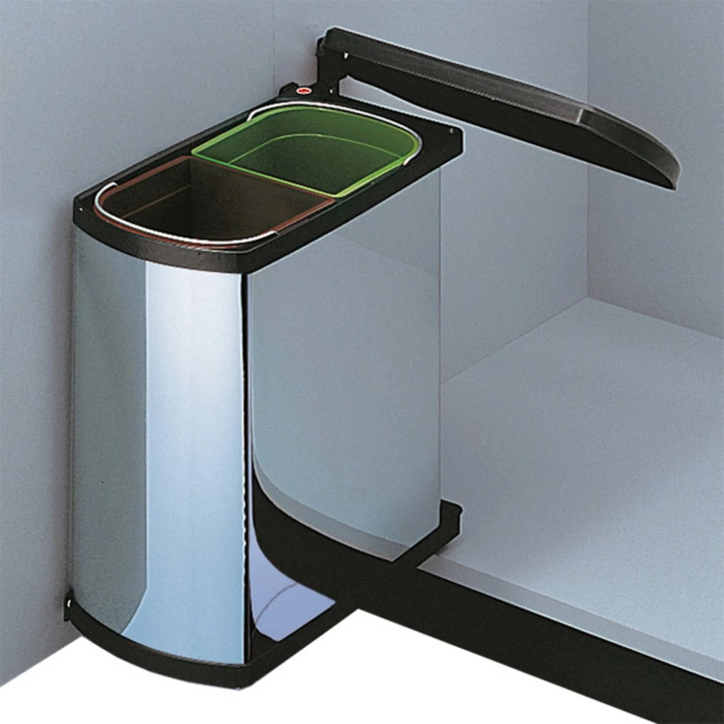Tweedekans Hailo Duo afvalemmer voor draaideurkast 20,3x38,8x42cm chroom/zwart 06507