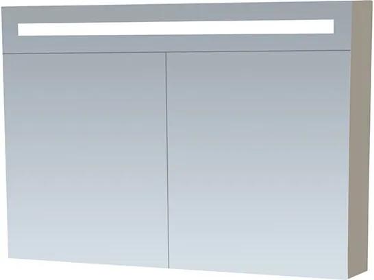 Spiegelkast Delia 100x70x15cm MDF Hoogglans Taupe LED Verlichting Lichtschakelaar Stopcontact Binnen en Buiten Spiegel