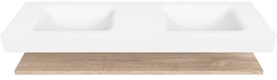 Zaro Alan badmeubel 160cm met planchet washed oak en vrijhangende wastafel cloud dubbel 2 kraangaten talc
