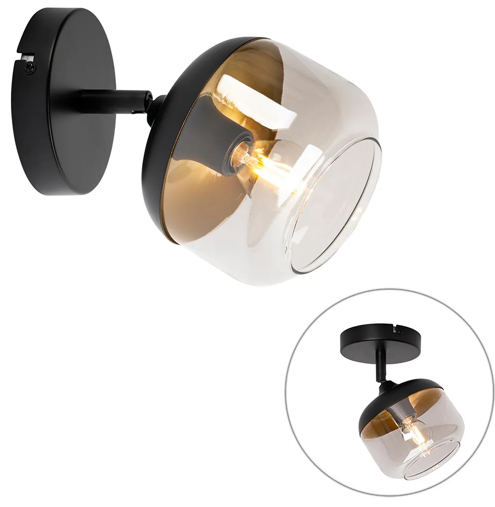Design Spot / Opbouwspot / Plafondspot zwart met goud en smoke glas - Kyan Design E14 rond Binnenverlichting Lamp