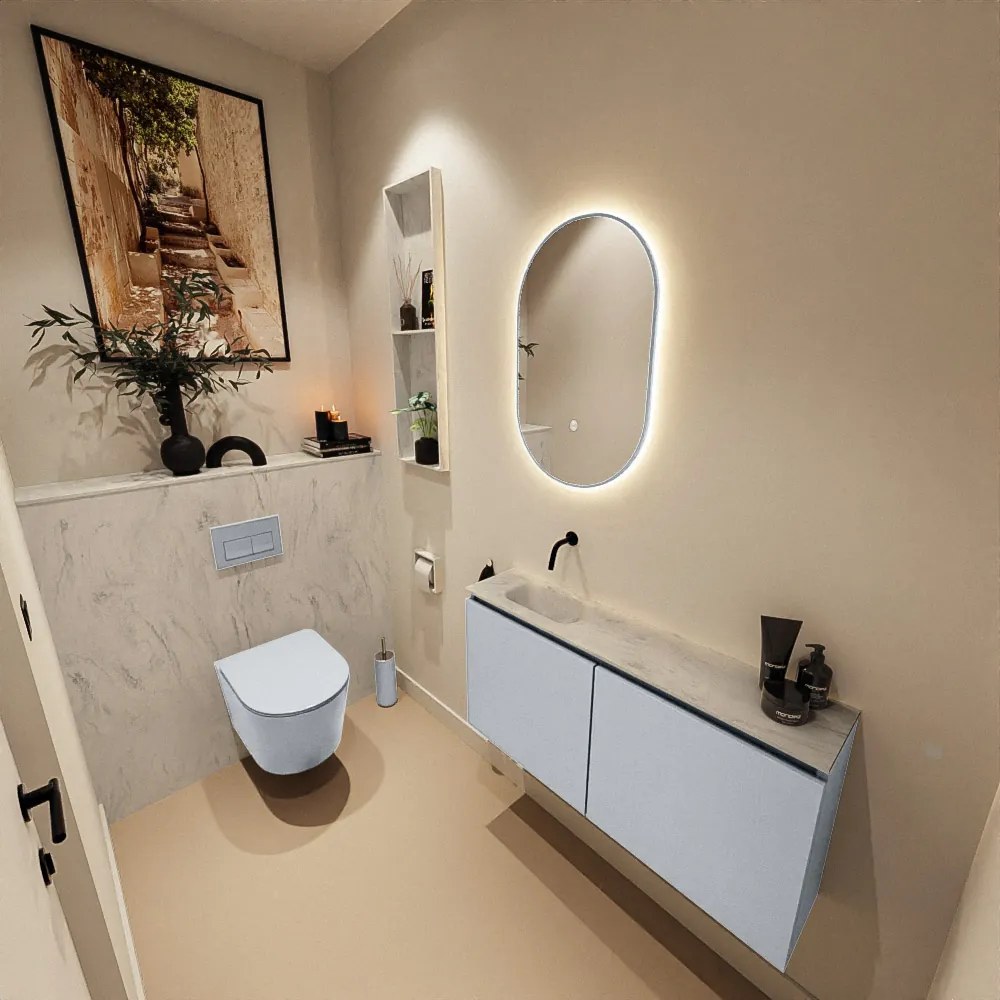 Mondiaz Ture DLux toiletmeubel 100cm clay met wastafel opalo links zonder kraangat