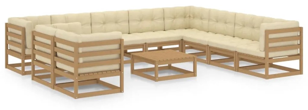 vidaXL 11-delige Loungeset met kussens massief grenenhout honingbruin