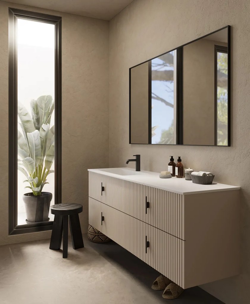 Muebles Avila badmeubel ribbelfront 160cm macchiato met wastafel links met kraangat