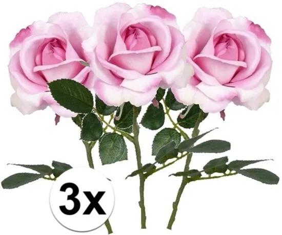 3 x Roze roos Carol steelbloem 37 cm - Kunstbloemen