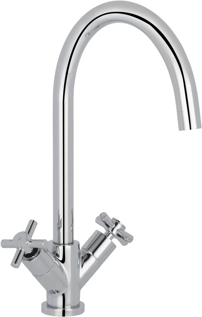 Saqu X-grip tweegreeps keukenmengkraan met kruisgreep en draaibare uitloop chroom