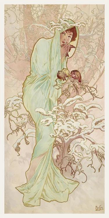 Kunstreproductie The Seasons: Winter (Art Nouveau Portrait) - Alphonse Mucha