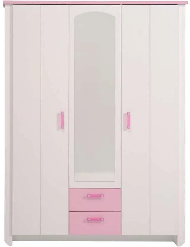 Kledingkast kast Kiki - wit/roze 136x181x56 cm - Leen Bakker