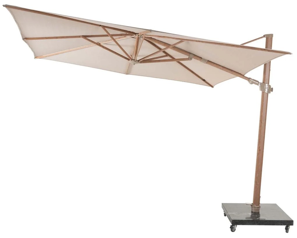 4 Seasons Outdoor Siesta PREMIUM 300 x 300 cm parasol zand, wood look frame  Parasol    beige weerbestendig