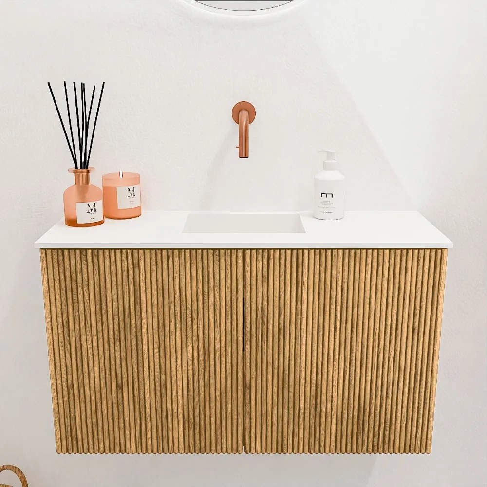 Mondiaz Joya 70cm toiletmeubel oak met wastafel faye midden zonder kraangat talc
