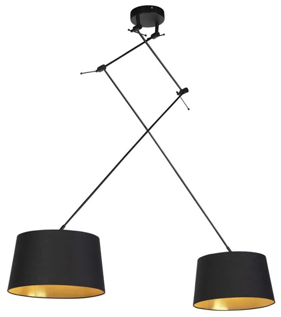 Hanglamp zwart met katoenen kappen zwart met goud 35 cm 2-lichts - Blitz