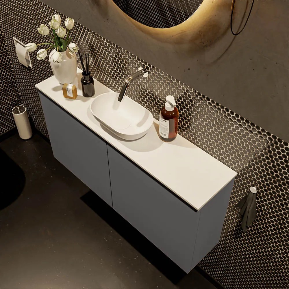 Mondiaz Fowy toiletmeubel 100cm dark grey met witte waskom midden zonder kraangat