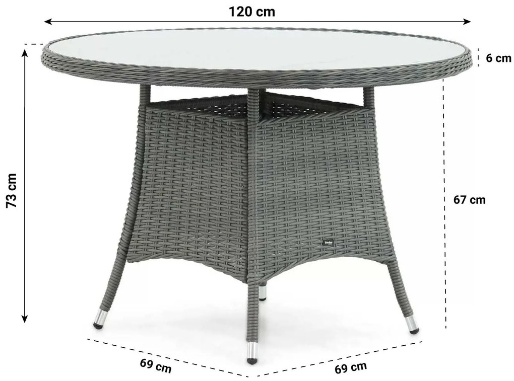 Dining Tuintafel Rond rond 120 cm Wicker Grijs Buckingham