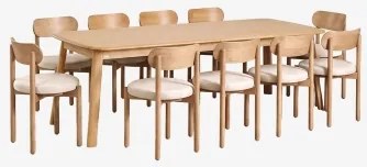 Set Uittrekbare Tafel 220-320x95 Cm In Eikenhout Treveris En 10 Stoelen In Eikenhout En Chenille Bianca Eikenhout - Sklum
