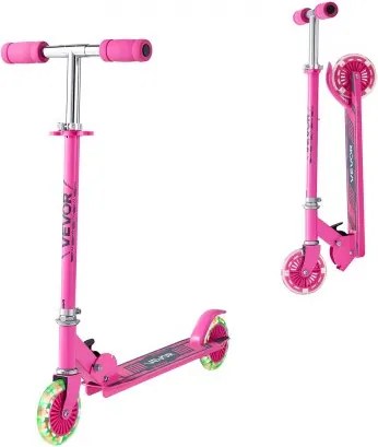 VEVOR Step (2 wielen) voor kinderen vanaf 3 jaar, stadsstep, kinderstep met lichtgevende wielen, in hoogte verstelbaar stuur, antislip deck en opvouwbaar frame, step tot 50 kg, roze