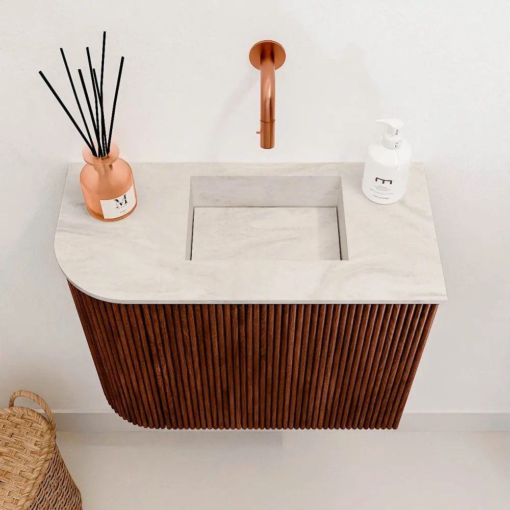 Mondiaz Joya DLux 50cm toiletmeubel ronding links ruby met wastafel faye rechts zonder kraangat ostra