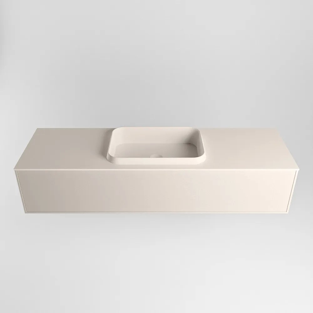 Mondiaz Erin 150cm badmeubel Linen met 1 lade en beige wastafel midden zonder kraangaten