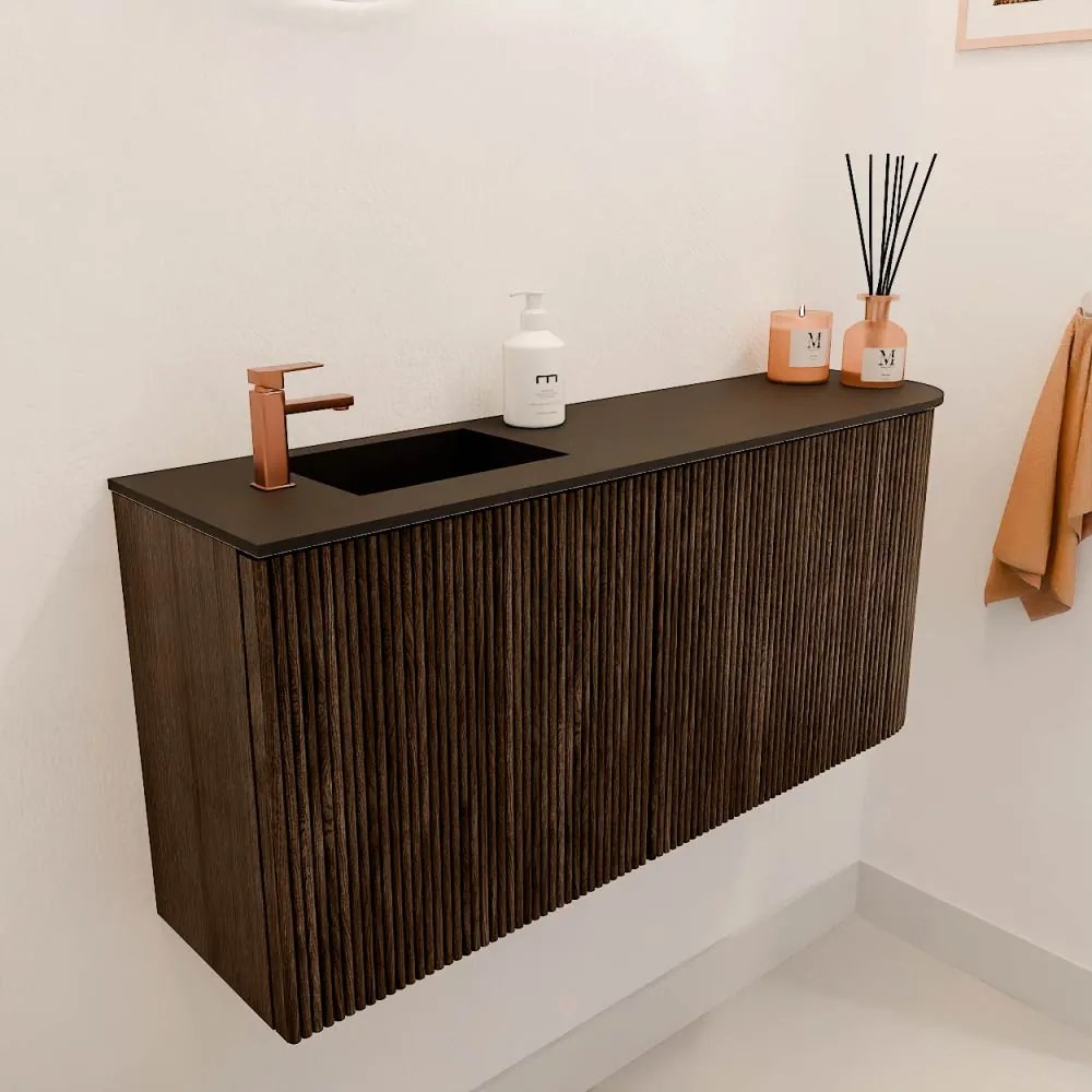 Mondiaz Joya 90cm toiletmeubel ronding rechts walnut met wastafel faye links 1 kraangat urban