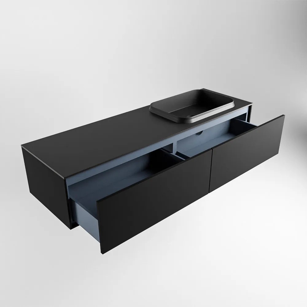 Mondiaz Erin 150cm badmeubel Urban met 2 lades en zwarte wastafel rechts zonder kraangaten