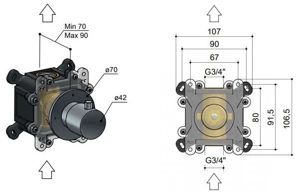 Hotbath Cobber Afbouwdeel Thermostaat met 1 stopkraan Gepolijst Messing PVD CB010