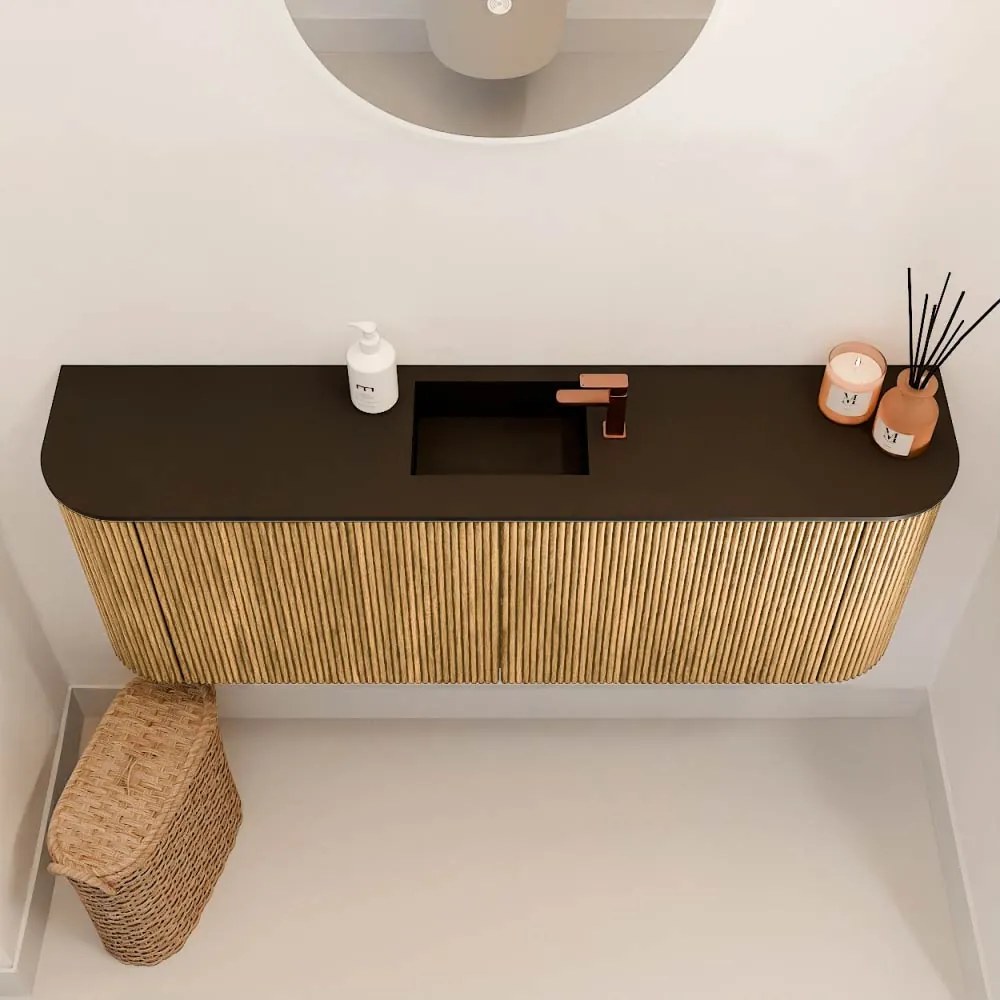 Mondiaz Joya 115cm toiletmeubel ronding links/rechts oak met wastafel faye midden 1 kraangat urban