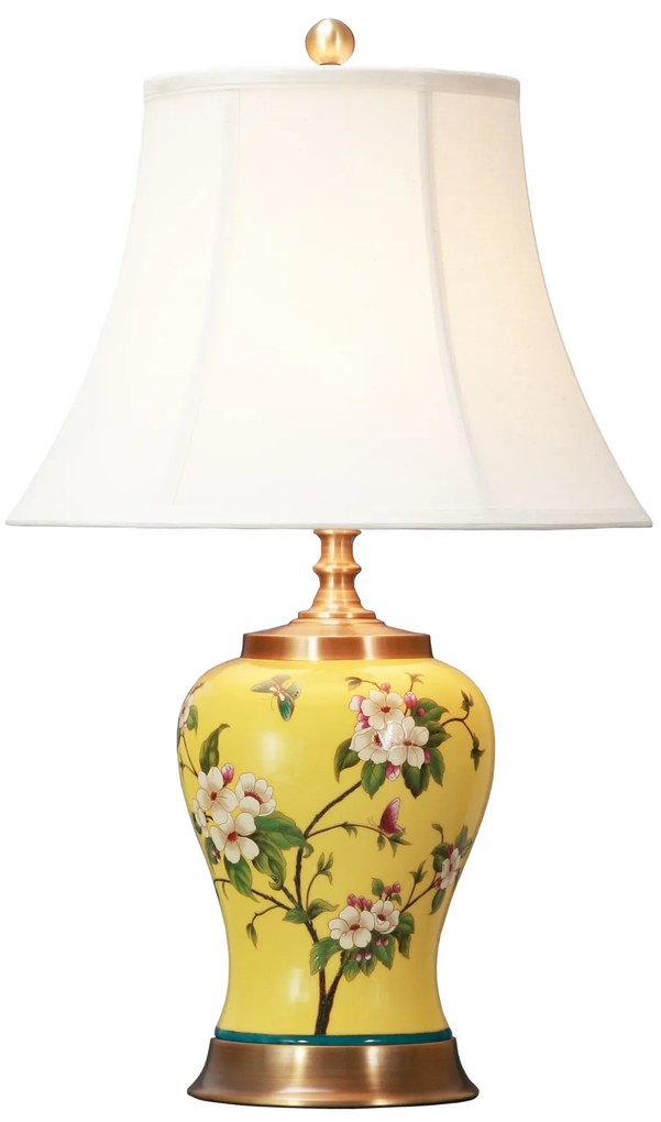 Fine Asianliving Chinese Tafellamp Porselein Handgeschilderd Geel D41xH66cm