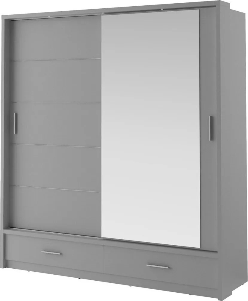 Kledingkast Fresno 104, Grijs, 215x200x63cm, Kledingkast deuren: Schuivend, Aantal planken: 5, Aantal planken: 5