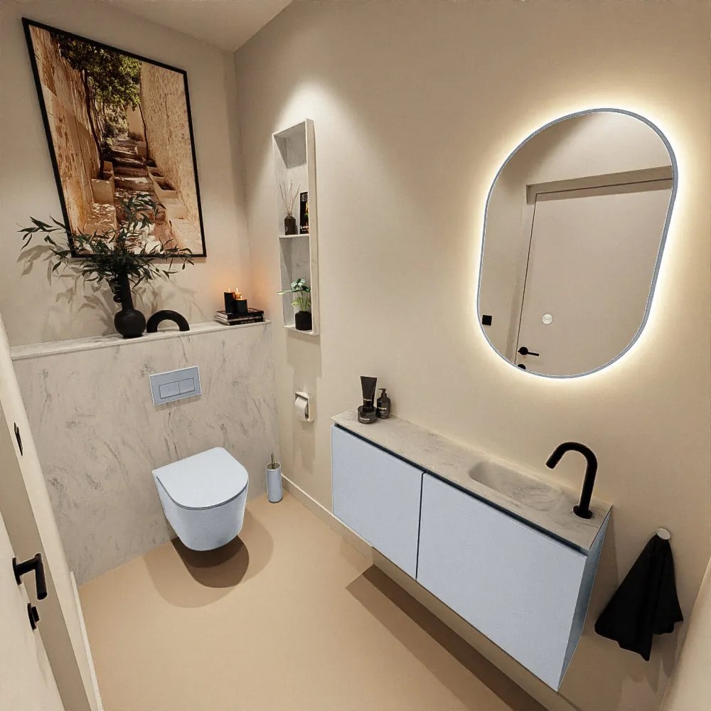 Mondiaz Ture DLux toiletmeubel 100cm clay met wastafel opalo rechts met kraangat