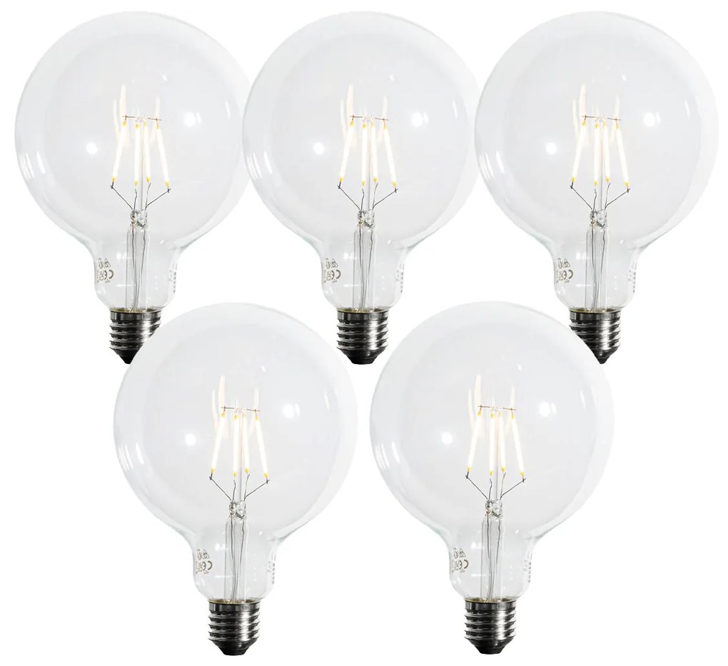 Set van 5 E27 3-staps dimbaar LED spiraal filament G125 4W 450 lm 2700K