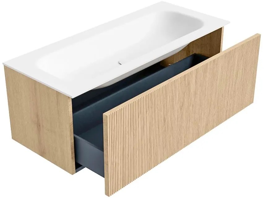 Mondiaz Kurve 110cm badmeubel oak met 1 lade en wastafel big medium midden 1 kraangat