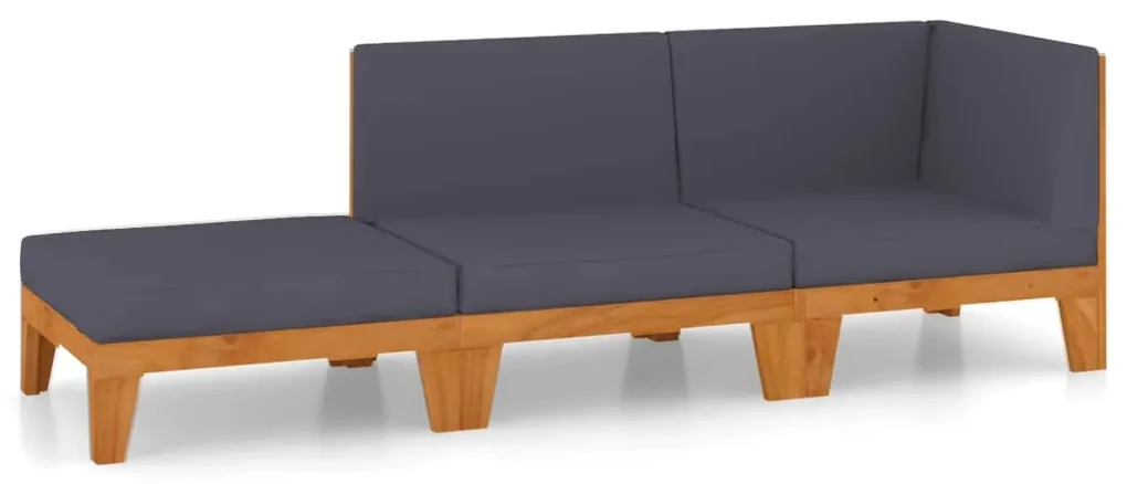 vidaXL 3-delige Loungeset met kussens massief acaciahout