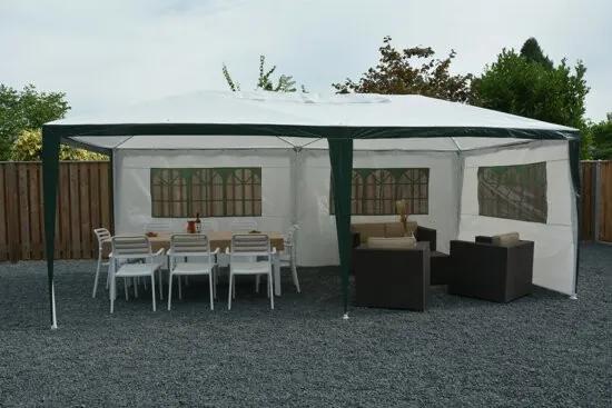 SORARA Party Tent - 6 x 3m - Wit/Groen - Paviljoen Incl. Zijwanden