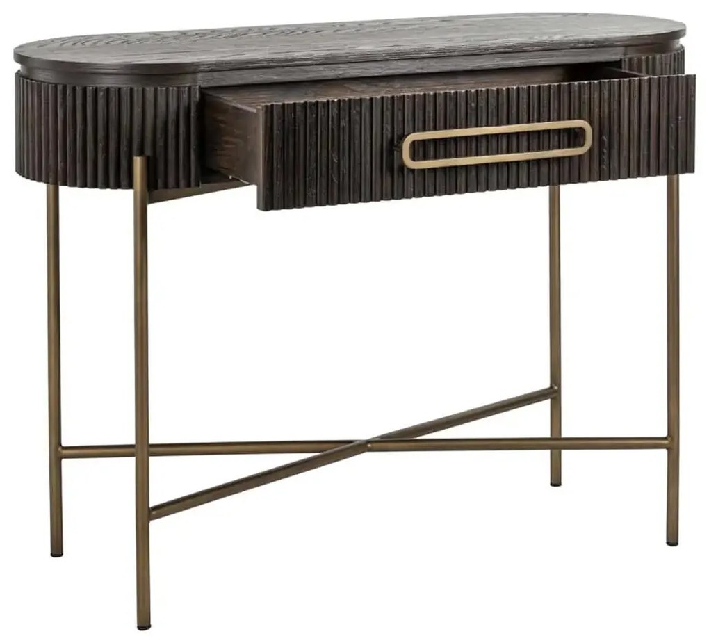 Richmond Interiors Luxor Ovale Kaptafel Ribbelhout Met Goud - 110 X 42.5cm.