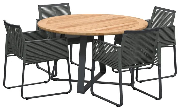 4 Seasons Outdoor Ortea eetset met Basso tafel teak blad Ø 130 cm  Tuinset    houtkleur weerbestendig