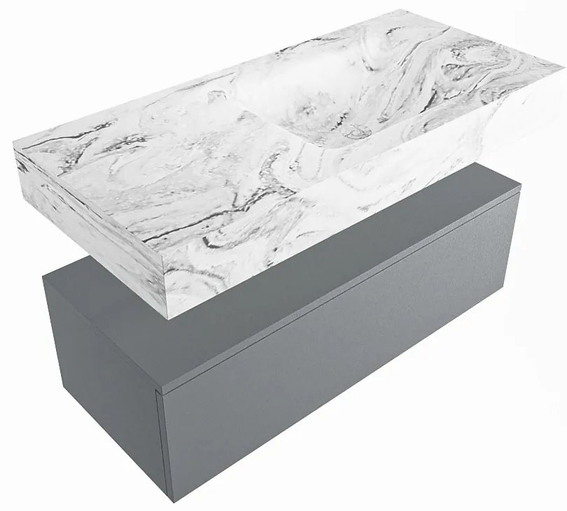 Mondiaz Alan DLux badmeubel 100cm plata 1 lade met wastafel glace rechts zonder kraangat